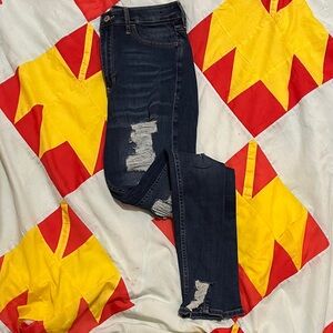 Hollister Women's Dark Blue Distressed Skinny Jeans
